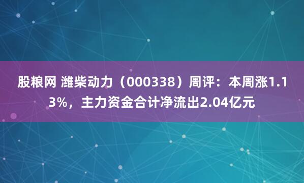 股粮网 潍柴动力（000338）周评：本周涨1.13%，主力资金合计净流出2.04亿元